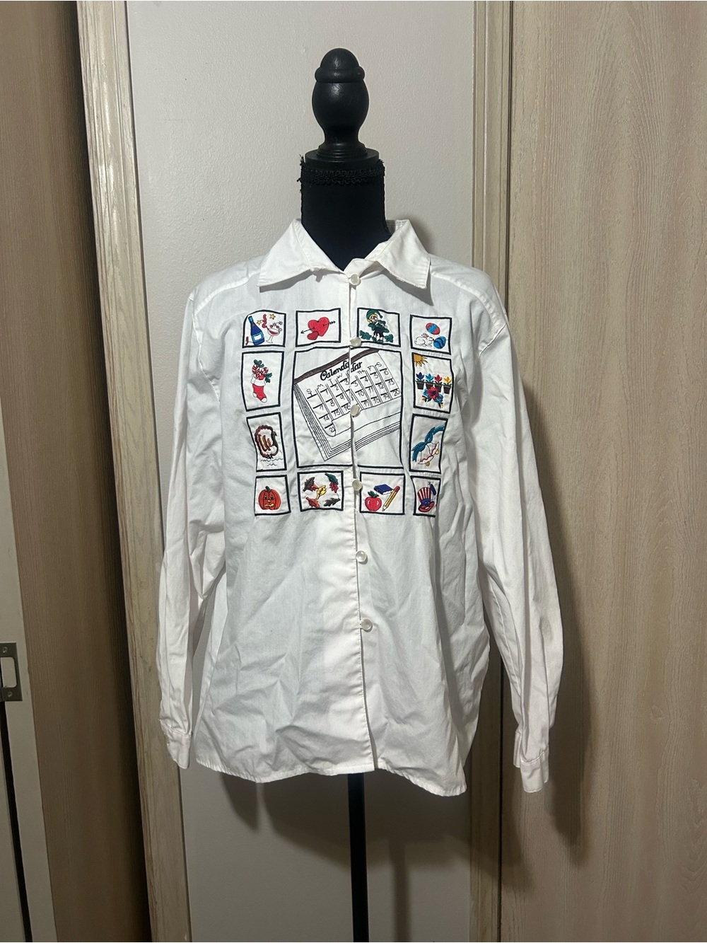 Westbound White Button-Down Shirt with Colorful Patchwork Motifs